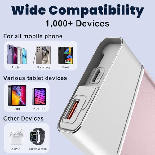 Aaoyun Portable Charger Power Bank, 20000mAh 22.5W PD Fast Charging Powerbank with Built-in USB C Cable, External Phone Battery Pack for iPhone 17/16/15 Samsung S24 Android etc, Pink - color: Pink-20000mah