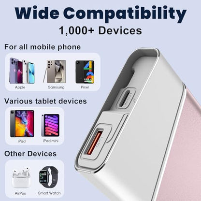 Aaoyun Portable Charger Power Bank, 20000mAh 22.5W PD Fast Charging Powerbank with Built-in USB C Cable, External Phone Battery Pack for iPhone 17/16/15 Samsung S24 Android etc, Pink - color: Pink-20000mah