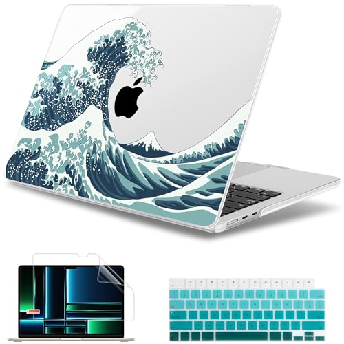 May Chen for MacBook Air 15 inch Case M5 M4 M3 M2 2026 2024-2023, Model A3448 A3241 A3114 A2941, Closes Seamlessly Hard Shell Laptop Cover with Keyboard Cover, Great Wave - color: Great Wave