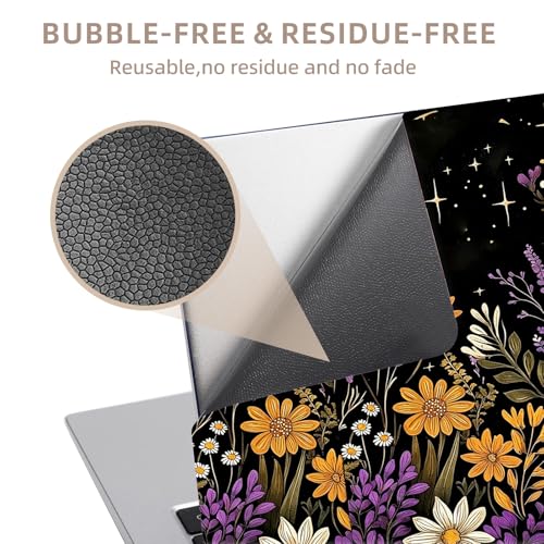 Universal Laptop Skin Sticker for 12/13/14/15.6 Inch Laptops, Reusable Vinyl Laptop Decal Cover, Waterproof Scratch Resistant Notebook Skin with 2 Wrist Pads,Wildflowers Moon - color: Wildflowers Moon