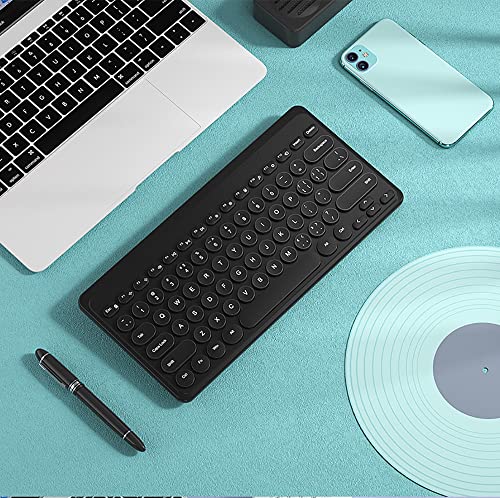 Compact Keyboard MouseCombo,JieruiDeng 79-Key Retro Mini Cute Computer Keyboard 2.4G USB Wireless and Silent Mice Set for Laptop Desktop PC iPad (Black) - color: Black