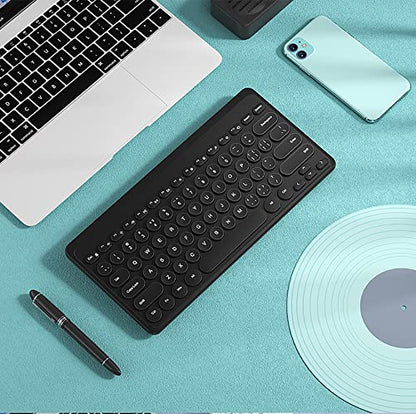 Compact Keyboard MouseCombo,JieruiDeng 79-Key Retro Mini Cute Computer Keyboard 2.4G USB Wireless and Silent Mice Set for Laptop Desktop PC iPad (Black) - color: Black