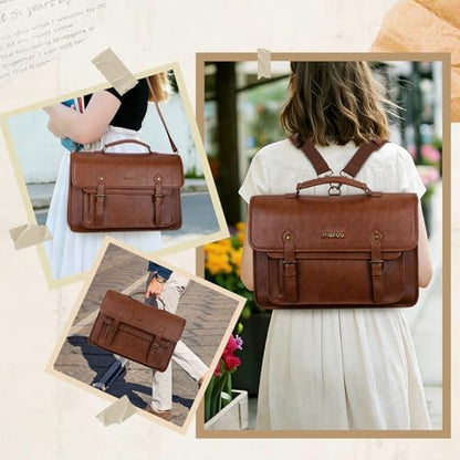MOSISO 3 in 1 Laptop Bag, 15.6 inch PU Leather Shoulder Bag | Briefcase Messenger Satchel Laptop Backpack, 15-16 inch Computer Bags Handbag Bookbag, Brown - color: Brown, size: 15.6 inch