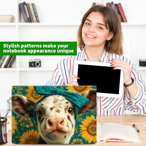 Laptop Skin Sticker Decal, Universal Protective Cover Fit 12 13 14 15.6 Inch Notebook, Reusable Water-Resistant Vinyl Decal w/ 2 Wrist Pads for Business Travel Office, Cow Sunflower - color: Cow Sunflower