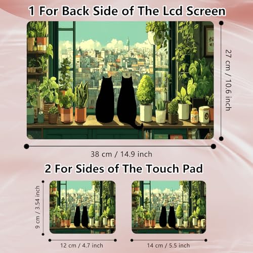 Laptop Skin Sticker Decal 12" 13" 13.3" 14" 15" 15.6",Waterproof Scratch Resistant Vinyl,Reusable Easy to Apply,for MacBook HP Dell Notebooks Netbooks Laptop,2 Wrist Pads,Cute Cat Window Plant - color: Cute Cat Window Plant