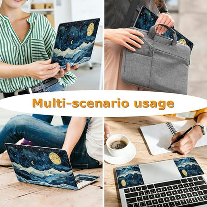 Universal Laptop Skin Sticker with 2 Wrist Pad Decals, 3-Piece Removable Vinyl Laptop Cover, Blue Wave Night Sky Waterproof Anti-Scratch, Easy-Trim Fit for 13.3" 14" 15.6" Laptops - color: Blue Wave Night Sky
