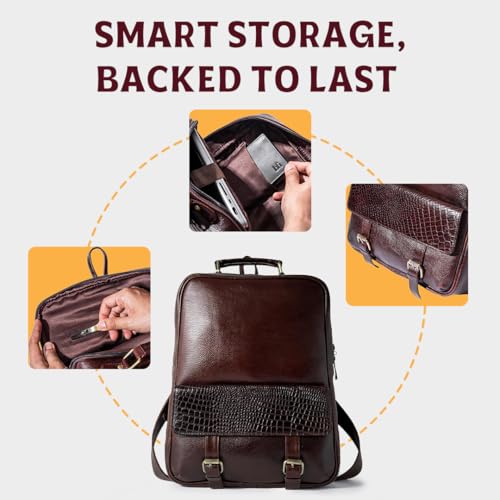 15.6" Luxury Burgundy Leather Laptop Backpack for Men & Women. Leather Bag for Professional Use in Office & Business - color: Burgundy