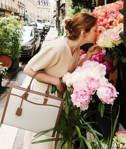 LOVEVOOK Laptop Tote Bag for Women, 15.6 inch Lightweight Canvas Office Work Bag Briefcase, Large Capacity Teacher Computer Bag Handbag for Travel Business,2pcs Set Canvas/Beige-Brown | PU Leather Business Briefcase Teacher Travel College Bag Handbag fit