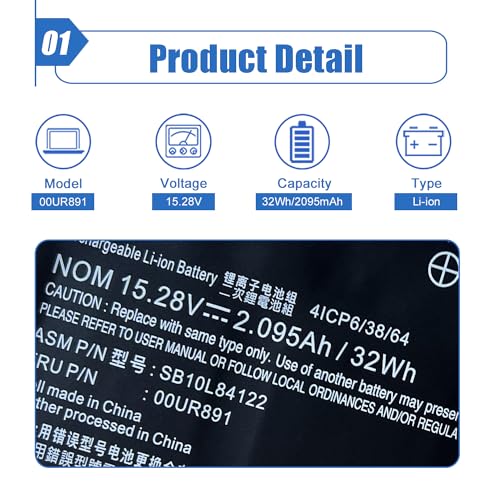 00UR891 01AV493 Laptop Battery Replace for Lenovo ThinkPad T570 T580 P51S P52S Series Notebook 00UR890 00UR892 SB10L84121 SB10L84122 SB10L84123 15.28v 32Wh