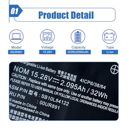 00UR891 01AV493 Laptop Battery Replace for Lenovo ThinkPad T570 T580 P51S P52S Series Notebook 00UR890 00UR892 SB10L84121 SB10L84122 SB10L84123 15.28v 32Wh