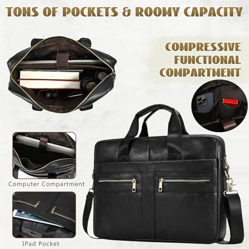 Leather Laptop Bag for Men Briefcase Fits 15.6 Inch Notebook Portable Shoulder Messenger Crossbody Bag for Travel Office - color: 16black