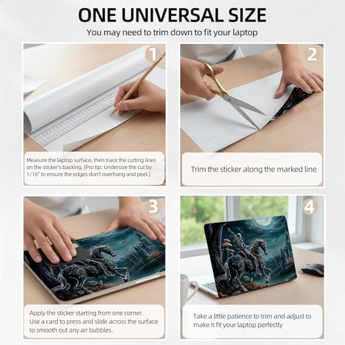 Ghost Rider Knight on Horse Dark Moon Universal Laptop Skin Sticker 3PCS,Protective Decal Trim-to-Fit 11.6" 13.3" 14" 15.6" Laptop Vinyl Cover,Removable Anti-Scratch Computer Decal Protector - color: Ghost Rider Knight on Horse Dark Moon
