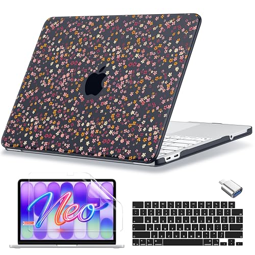 MecBevia Compatible with MacBook Neo Case 13 inch 2026 A3404 A18 Pro Chip | 4-in-1 Kit, Neo Hard Shell Case Cover & Keyboard Cover & Screen Protector & Type C, Tiny Floral - color: Tiny Floral