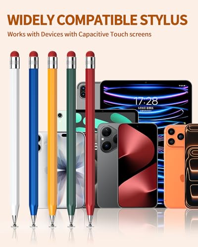 Stylus(5-Pack),Stylus Pen for Touchscreen,iPad,Switch.Universal Stylus | High Sensitivity,2-in-1 Rubber & Disc Tip,Compatible with iPad,iPhone,Tablets,and Android Device.15 Tips