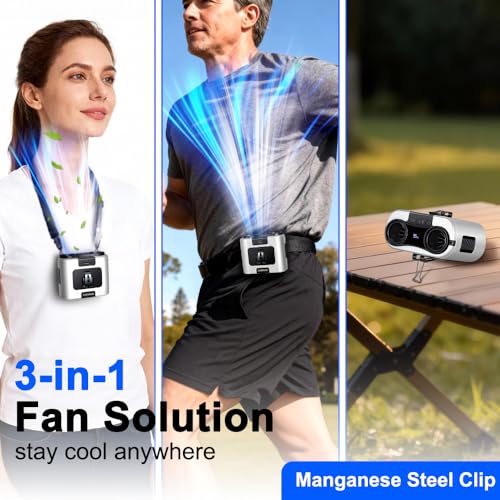 CAZOKASI 2026 Upgrade 20000mAh Waist Clip Fan Wearable Fan Portable Personal Body Fan Powerful Upto 36H Cooling and Heatstroke Prevention Fan (20000mAh/White) - size: 20000mAh/White