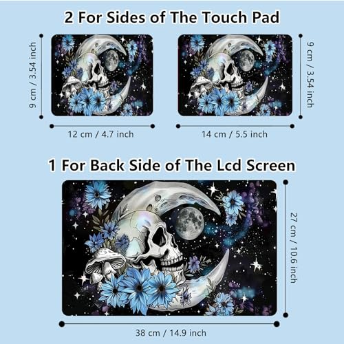 Universal Laptop Skin Sticker with 2 Wrist Pad Skins, Waterproof Scratch Resistant Vinyl Laptop Cover Decal, Cut to Fit for 11–15.6 Inch MacBook HP Dell Lenovo, Blue Daisy Skull Moon - color: Blue Daisy Skull Moon