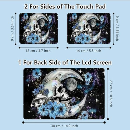 Universal Laptop Skin Sticker with 2 Wrist Pad Skins, Waterproof Scratch Resistant Vinyl Laptop Cover Decal, Cut to Fit for 11–15.6 Inch MacBook HP Dell Lenovo, Blue Daisy Skull Moon - color: Blue Daisy Skull Moon