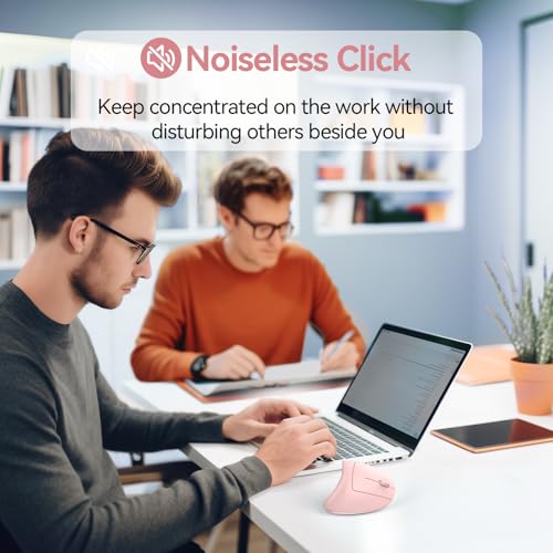 TECKNET Wireless Ergonomic Mouse, Rechargeable Wireless Vertical Mouse | Rechargeable Mouse Pink, 2.4GHz USB Receiver, Silent Click, 6 Adjustable DPI up to 4800, 6 Buttons for Laptop, PC & MacBook, - color: Pink