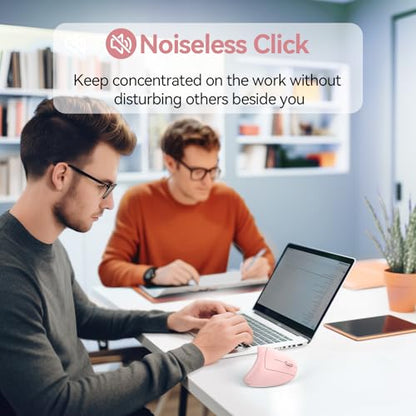 TECKNET Wireless Ergonomic Mouse, Rechargeable Wireless Vertical Mouse | Rechargeable Mouse Pink, 2.4GHz USB Receiver, Silent Click, 6 Adjustable DPI up to 4800, 6 Buttons for Laptop, PC & MacBook, - color: Pink