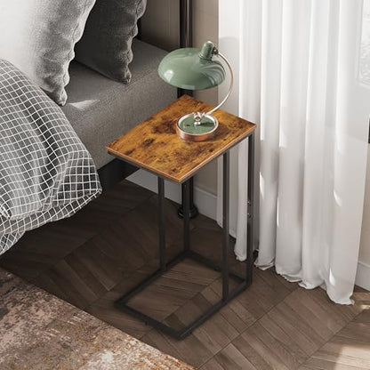WLIVE C Shaped End Table, Small Side Table for Couch, Sofa, TV Tray C Table for Living Room, Bedroom, Home Office, Small Spaces, Rustic Brown - color: Rustic Brown