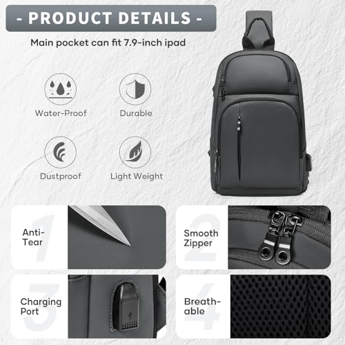 Messenger bag for Men,Small Sling Crossbody Backpack Shoulder Bag for Men Women,canvas Strap Backpack Sling Bag - color: C1-grey