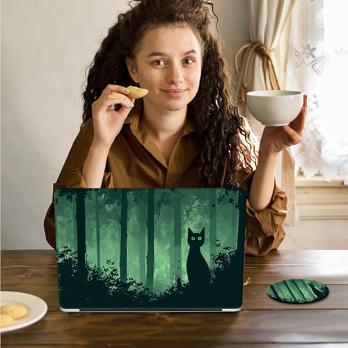 Laptop Skin Sticker Decal 15.6 Inch,12 13 13.3 14 15 15.6 in Laptop Netbook Skins for Notebook,Art Decal Removable Waterproof Scratch Resistant,Universal Vinyl Cover,Black Cat Green Forest - color: Black Cat Green Forest