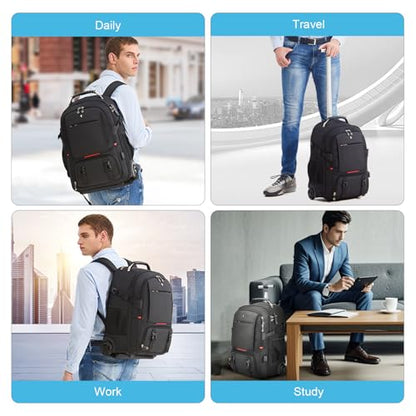 Travel Vacuum Backpack with Wheels for Women Men, 50L Rolling Vacpack Backpack with Vacuum System, Laptop Compartment, TSA Lock, Dry-Wet Pocket Luggage suitcase, Air Travel, Weekend Trips - color: Black(included Pump)