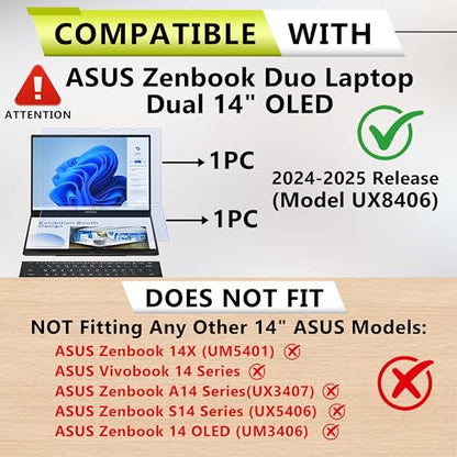 2 Pack Anti Blue Light Screen Protector for 2024-2025 ASUS Zenbook Duo Dual | 14" 2-in-1 Laptop UX8406, Ultra Clear HD 9H Hardness Film for Primary & Secondary Dual Screens, Anti Scratch, Bubble Free