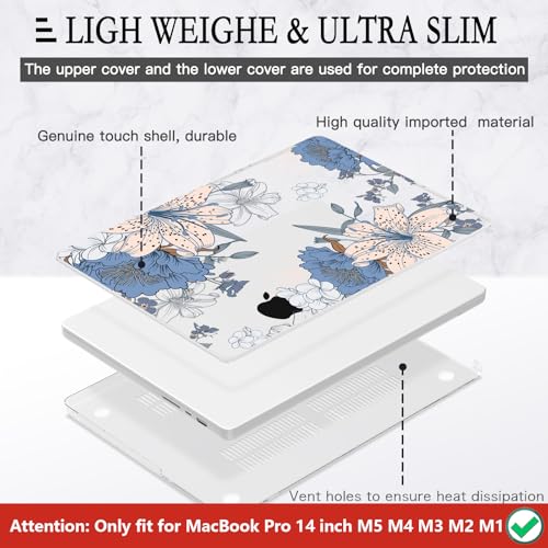 CISSOOK Compatible with MacBook Pro 14 inch Case M5 M4 M3 M2 M1 2026-2021 | A3434 A3427 A3426 A3112 A3185 A3401 A2918 A2992, 5in1 Set Anti-Scratch Hard Shell Case Keyboard Cover, Floral with Lilies - color: Floral with lilies