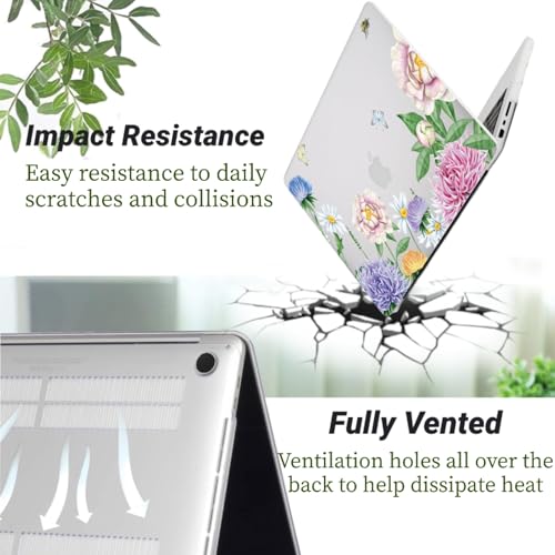 Compatible with MacBook Pro 14 inch Pro/Max Case 2025-2021 M5/M4/M3/M2/M1 Models A3434 A3185 A3401 A3112 A2918 A2992 A2779 A2442, Plastic Laptop Shell & Keyboard Cover, Flower Garden - color: Bees & Flowers, size: Pro 14.2" (2026-2021)M5/M4/M3/M2/M1