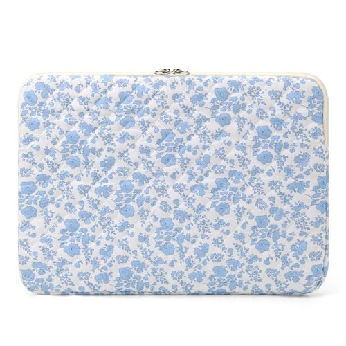 Puffy Laptop Sleeve 13-15.6 Inch Cute Quilted Laptop Protective Case Padded Floral Computer Sleeve for MacBook (B-Blue, 15 Inch) - color: Baby Blue Floral, size: 15.6 Inch