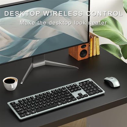 MPTOG Wireless Keyboard and Mouse Combo, Full-Size 104-Key Office Keyboard with 15 Function Keys, Numeric Keypad, Single USB Receiver, Compatible with PC and Laptop(Gray) - color: Gray