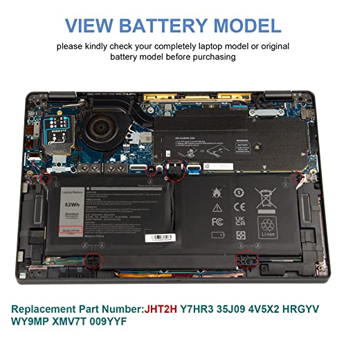 JHT2H Laptop Battery for Dell Latitude 7310 7410 Latitude 7410 Chromebook Enterprise Series P33S P34 S4V5X2 YY3GJ 2561J Y7HR3 35J09 HRGYV 0HRG WY9MP XMV7T 09YYF 7CXN6 T3JWC K36KR X825P XMT81 XMV7T - size: 10.43*3.9*0.24inch