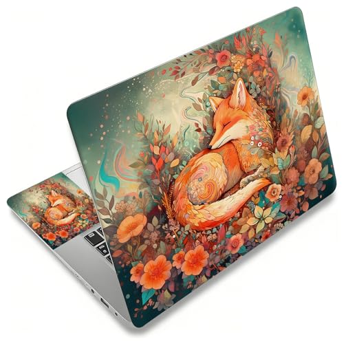 Laptop Skin Sticker Decal, Universal Reusable Vinyl Laptop Cover for 12" 13" 13.3" 14" 15" 15.4" 15.6" Notebook PC, Reusable Waterproof Scratch-Resistant with 2 Wrist Pads,Cute Fox Flowers - color: Cute Fox Flowers