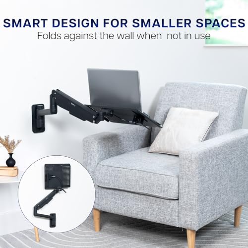 VIVO Sit-Stand 14 Inch Pneumatic Laptop Tray Wall Mount, Articulating Height Adjustable Typing Platform, Floating Workstation, Ergonomic Tilt, Black, MOUNT-KB35L