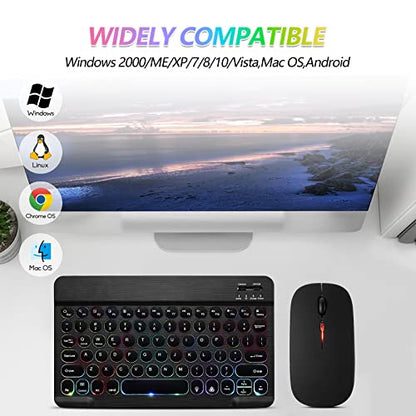 Ultra-Slim Lightweight Bluetooth Keyboard And Mouse Portable Wireless Keyboard Rechargeable 7-Color Backlit for Apple iPad iPhone Samsung Tablet iPhone Smartphone iOS Android Windows, Round Keys Black - color: black