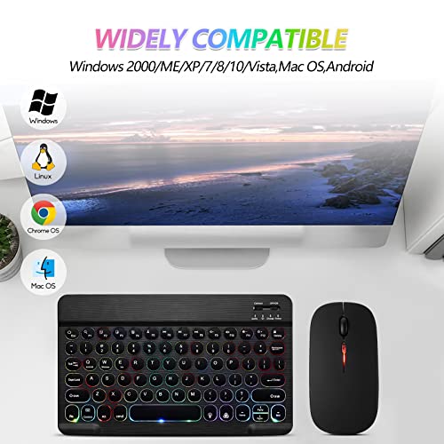 Ultra-Slim Lightweight Bluetooth Keyboard And Mouse Portable Wireless Keyboard Rechargeable 7-Color Backlit for Apple iPad iPhone Samsung Tablet iPhone Smartphone iOS Android Windows, Round Keys Black - color: black