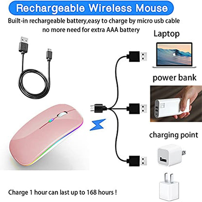 PEIBO Wireless Bluetooth Mouse, 7-Color LED, Built-in Battery, Ergonomic Design, Compatible with iPad, MacBook, Windows Laptops - Rose Gold - color: Rose gold white