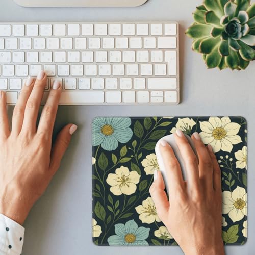 Wildflowers Flowers Leaves Watercolor Gaming Computer Keyboard Cute Mouse Pad with Anti-fray Stitching, Premium-Textured Alfombrilla para Mouse with Non-Slip Rubber Base, 10 x 12 inch - color: Wildflowers Flowers Leaves Watercolor