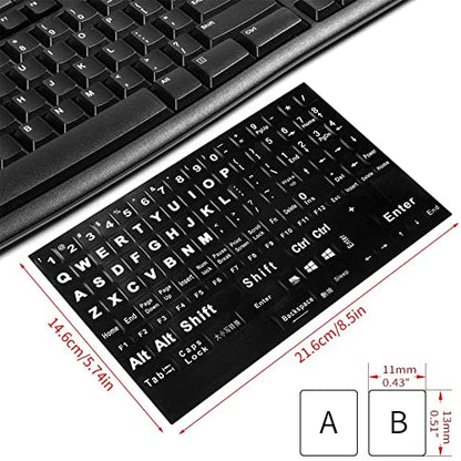 English Keyboard Stickers,Full Size Replacement English Keyboard Sticker with White Font on Black Background Universal for Laptop Desktop Computer,Matte English Keyboard Alphabet Sticker - color: Full Size Big Font White Letter