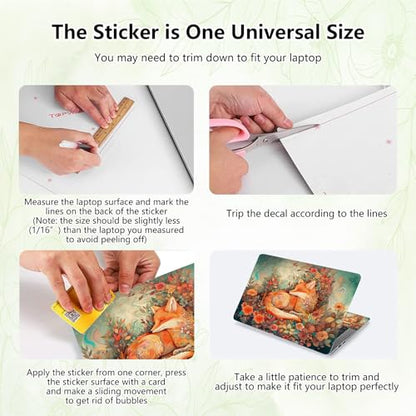 Laptop Skin Sticker Decal, Universal Reusable Vinyl Laptop Cover for 12" 13" 13.3" 14" 15" 15.4" 15.6" Notebook PC, Reusable Waterproof Scratch-Resistant with 2 Wrist Pads,Cute Fox Flowers - color: Cute Fox Flowers