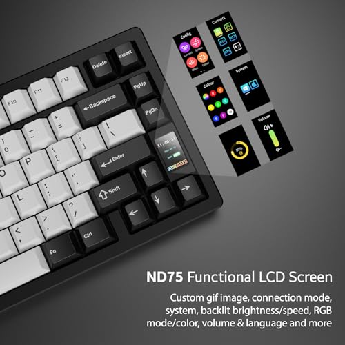 OOCTPK Chilkey ND75 Aluminum Keyboard 75% Percent Wireless Gaming Mechanical Keyboard with LCD Screen, Quick Assembly, BT/2.4G/USB-C, Hot Swappable Per-Key RGB Custom Keyboard for Laptop Office PC - color: Black, size: 1.2mm PCB Flex Cut