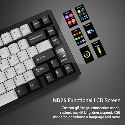 OOCTPK Chilkey ND75 Aluminum Keyboard 75% Percent Wireless Gaming Mechanical Keyboard with LCD Screen, Quick Assembly, BT/2.4G/USB-C, Hot Swappable Per-Key RGB Custom Keyboard for Laptop Office PC - color: Black, size: 1.2mm PCB Flex Cut