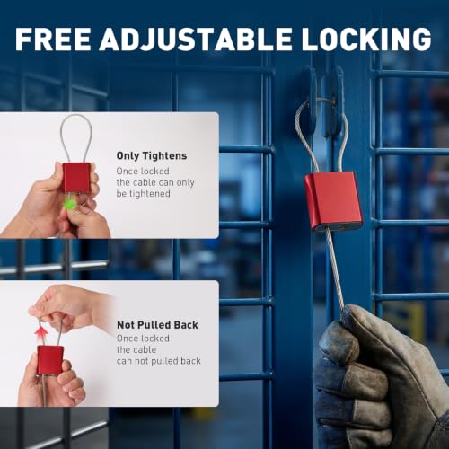 Cable Padlock Free Adjustable Lock 3 Keys, 6.56ft/2m Red | Steel Cable 1/6"(4mm)Diameter, Lock & Secure, Weatherproof for Bikes, Lockers, Gate, Fence, Shed, Outdoor Equipment etc - color: Red-6.56ft(2m)
