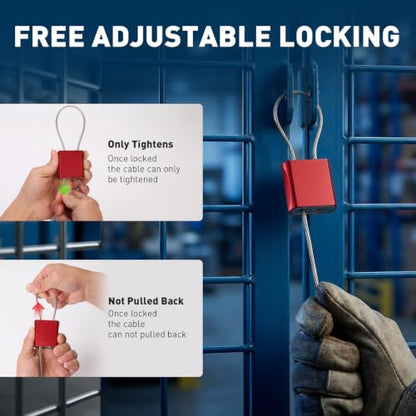 Cable Padlock Free Adjustable Lock 3 Keys, 6.56ft/2m Red | Steel Cable 1/6"(4mm)Diameter, Lock & Secure, Weatherproof for Bikes, Lockers, Gate, Fence, Shed, Outdoor Equipment etc - color: Red-6.56ft(2m)