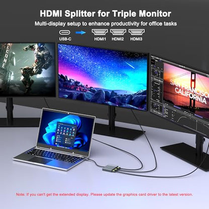 USB C to 3 HDMI Adapter with PD 100W/USB3.0, 4K@60Hz 3 Way HDMI Splitter Extended Display for 3 Monitors, Triple Monitor Docking Station for Dell/HP/Mac Laptop, SST/MST USBC Hub for Multiple Monitors