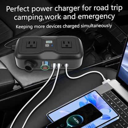 7 in 1 200W Car Power Inverter 12V DC to 110V AC with Car Charger Adapter, Dual USB 2 AC 4 USB PD 20W&QC 3.0 Outlet and Lighter Plug - Car Accessories for Trip and Camping - color: Black