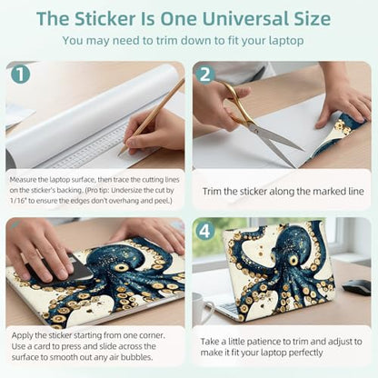 Universal Laptop Skin Decal, 3-Piece Vinyl Protector for 12 13 14 15.6" Notebook, Waterproof Anti-Scratch, Easy Trim & Bubble-Free Finish, Octopus Skin Gold Foil Accents Teal - color: Octopus Skin Gold Foil Accents Teal