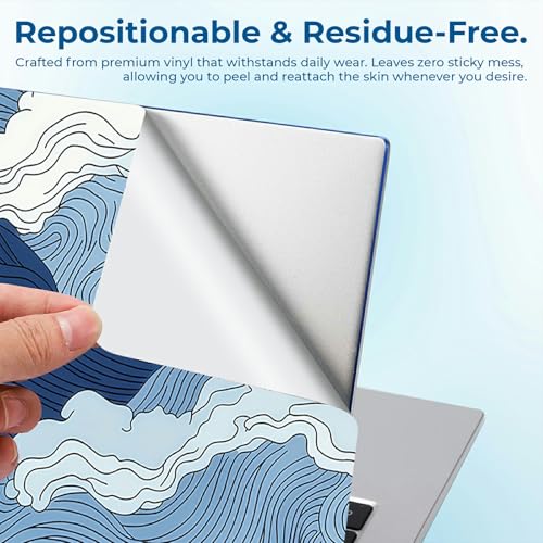 Reusable Universal Laptop Skin Sticker, Cut to Fit for 11.6–15.6 Inch Laptops, Waterproof Protective Film, No-Residue - Blue Wave - color: Blue Wave