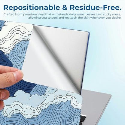 Reusable Universal Laptop Skin Sticker, Cut to Fit for 11.6–15.6 Inch Laptops, Waterproof Protective Film, No-Residue - Blue Wave - color: Blue Wave